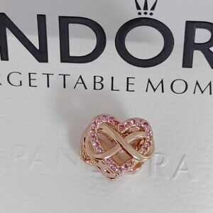 Pandora Family Infinity Pink Heart Dangle Charm Bracelet Pendant with box